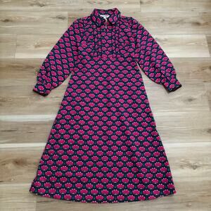 Boden PETITE Piping Zip-up Ponte Dress Bright Pink Lotus Stamp 4P